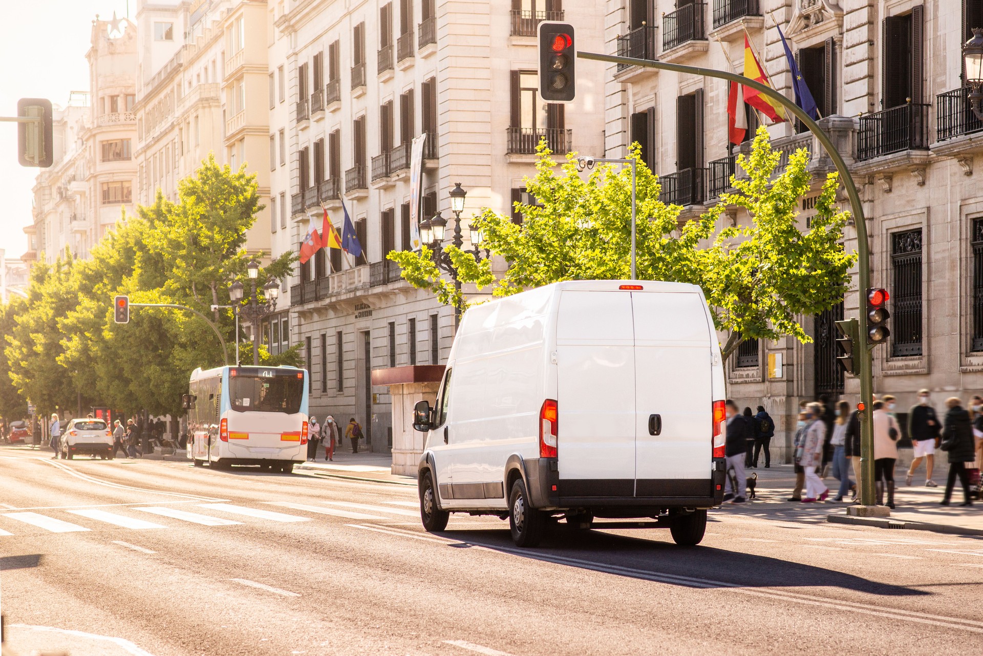 Delivery van in a city