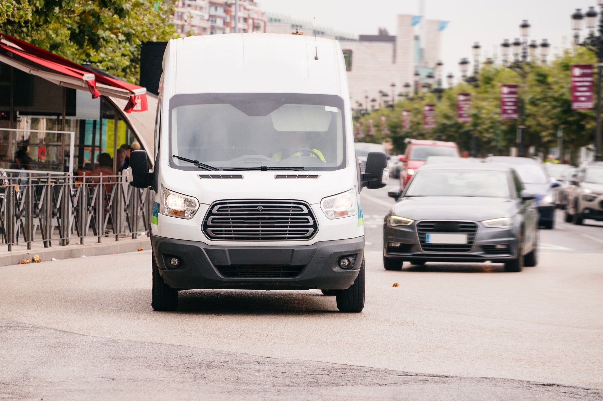 Van in a city